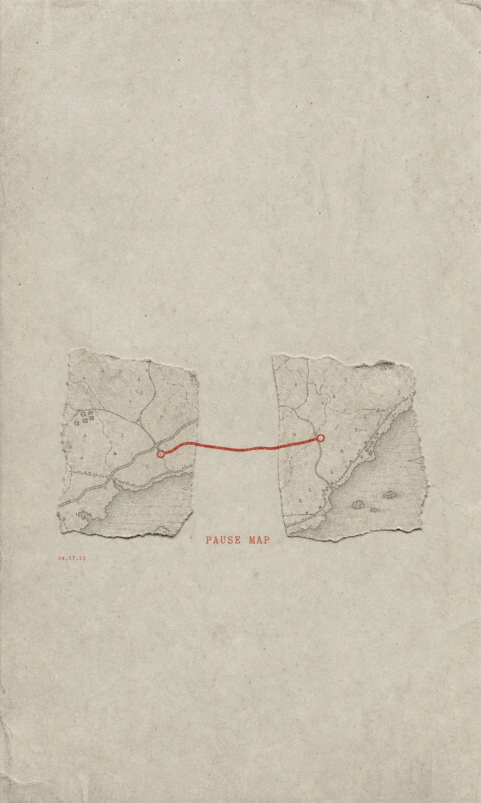 Pause Map 极简 ZINE 海报：地图式线条、纸张纹理和少量高亮元素